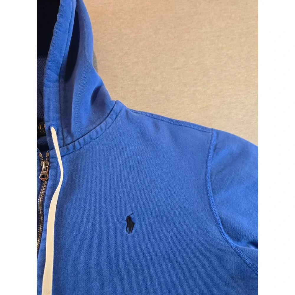 Polo Ralph Lauren Full Zip Hoodie Mens XL Blue Embroidered Pony Waffle Hood